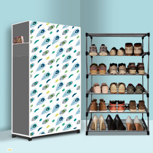 gk-jlpv 5 tier foldable shoe rack  space saver universal for entry bedroom  balcony plastic metal collapsible shoe stand peacock feather modern printeda5 5 shelves diydo-it-yourself