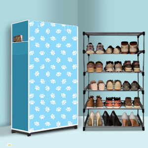 gk-jlpv 5 tier foldable shoe rack  space saver universal for entry bedroom  balcony plastic metal collapsible shoe stand baby paw modern printeda5 5 shelves diydo-it-yourself