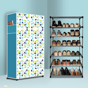 gk-jlpv 6 tier foldable shoe rack  space saver universal for entry bedroom  balcony plastic metal collapsible shoe stand colourful leav modern printa6 6 shelves diydo-it-yourself