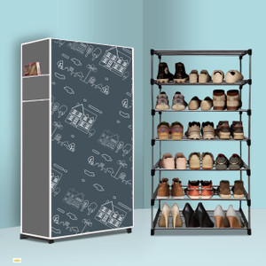 gk-jlpv 6 tier foldable shoe rack  space saver universal for entry bedroom  balcony plastic metal collapsible shoe stand