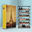 GK-JLPV 6 Tier Foldable Shoe Rack – Space Saver, Universal for Entry, Bedroom & Balcony Plastic, Metal Collapsible Shoe Stand (Eiffel Tower Modern Print(A6), 6 Shelves, DIY(Do-It-Yourself))