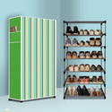 GK-JLPV 6 Tier Foldable Shoe Rack – Space Saver, Universal for Entry, Bedroom & Balcony Plastic, Metal Collapsible Shoe Stand (Green Strip Modern Print(A6), 6 Shelves, DIY(Do-It-Yourself))