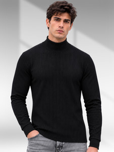 GK ROOTS Striped Men Turtle Neck Black