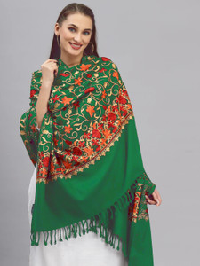 gk villa wool embroidered women shawl green