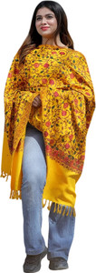 gk villa wool floral print women shawl yellow