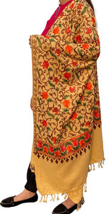 gk villa wool embroidered women shawl beige