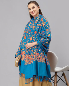 gk villa wool embroidered women shawl blue