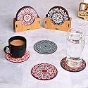 Gift Kya De Coaster Set of 12 Mandala Art Wooden Coasters with Proper Coaster Stand Coaster Set fit for Tea Cups, Coffee Mugs and Glasses (3.5 X 3.5 Inch) (Colorful Ecofriendly)