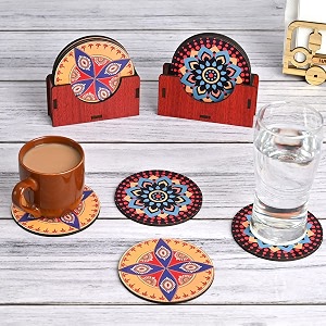 gift kya de coaster set of 12 yellow amp black wooden coasters with proper coaster stand home decor coaster set fit for tea cups coffee mugs and glasses 35 x 35 inch yellow amp black