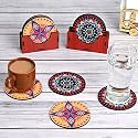 Gift Kya De Coaster Set of 12 Yellow &amp; Black Wooden Coasters with Proper Coaster Stand Home Decor Coaster Set fit for Tea Cups, Coffee Mugs and Glasses (3.5 X 3.5 Inch) (Yellow &amp; Black)