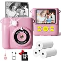 GKTZ Kids Camera Instant Print - 2.4" Eye-Care Digital Video Camera for Toddlers &amp; Kids Ages 3-12, with 3 Rolls Paper &amp; 32GB SD Card, 1080P, 18 Frames, Birthday Christmas Valentines Gifts for Girls