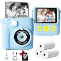 GKTZ Kids Camera Instant Print - 2.4" Eye-Care Digital Video Camera for Toddlers & Kids Ages 3-12, with 3 Rolls Paper & 32GB SD Card, 1080P, 18 Frames, Birthday Christmas Valentines Gifts for Girls