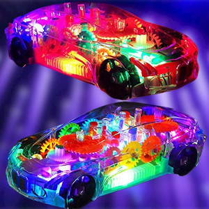 glacier mechanical transparent toy car with 3d display and 360 degree rotating concept racing playing car having led lights and music for kids