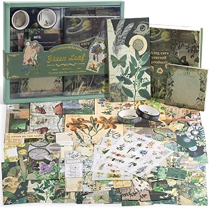 346pcs paper junk journal amp scrapbook kit with creative decor journaling supplies stationery stickers a6 grid notebook with graph ruled page gift for girl nature green scrapbook