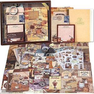 346pcs paper junk journal amp scrapbook kit with creative decor journaling supplies stationery stickers a6 grid notebook with graph ruled page gift for girl coffee scrapbook