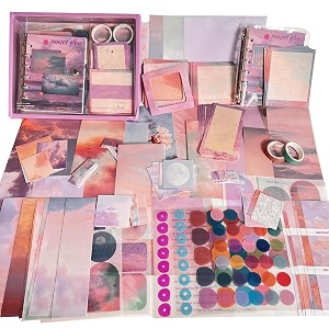 346pcs paper junk journal amp scrapbook kit with creative decor journaling supplies stationery stickers a6 grid notebook with graph ruled page gift for girl sunset glow dark scrapbook