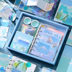 346pcs paper junk journal amp scrapbook kit with creative decor journaling supplies stationery stickers a6 grid notebook with graph ruled page gift for girl blue sky scrapbook