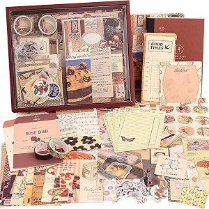 gladback 346pcs paper junk journal amp scrapbook kit with creative decor journaling supplies stationery stickers a6 grid notebook with graph ruled page gift for girl brown scrapbook