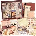 GLADBACK (346Pcs) Paper Junk Journal &amp; Scrapbook Kit with Creative Decor Journaling Supplies, Stationery, Stickers, A6 Grid Notebook with Graph Ruled Page Gift for Girl (Brown Scrapbook)