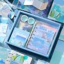 (346Pcs) Paper Junk Journal &amp; Scrapbook Kit with Creative Decor Journaling Supplies, Stationery, Stickers, A6 Grid Notebook with Graph Ruled Page Gift for Girl (Blue sky Scrapbook)