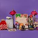 Gladful 10 Products Diwali Pink Floral Gift Hamper, Premium Healthy Gift Hamper, Roasted Legume Snacks, Dates Nut Sqaures, Chocolate Brittles, Ganesh Diya, Diwali Greetings Card