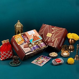 gladful 10 products diwali utsav gift hamper premium healthy gift hamper roasted nut snacks dates nut sqaures ganesh diya diwali greetings card