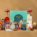 Gladful 11 Products Bageecha Diwali Premium Healthy Gift Hamper, Roasted Nuts Snacks, Dates Nut Sqaures, 4 Coasters Set, Loyka Brittle Chocolate, Mukhwaas, Wooden Candle, Diwali Gift Card