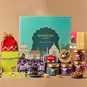 Gladful 13 Products Bageecha Rakhi Delights Premium Healthy Gift Hamper - Roasted Snacks, Dates Nut Sqaures, Mukhwaas Box, Rakhi Set, Roli Chawal with Chopda Plate