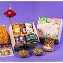 Gladful 8 Product Diwali Chocolate Gift Hamper - Pink Box with Gur Chana, Roasted Moong, Date Nut Squares &amp; Gift Card - Indian Festival Sweets &amp; Snacks, Gift Ideas