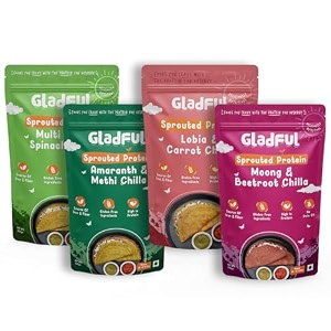 gladful sprouted lentils amp millets instant chilla mix  buy 3 packs get 1 free  beetroot spinach carrot and methi  no maida  no palm oil  diabetic friendly  less carb  low gi chilla mix  800g 200g x 4  pack of 4
