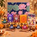 Gladful Blue Lotus Diwali Gift Box | 9 Items | A Festive Mix of Chocolate Crunchy Spread, Roasted Cashews, Cocktail Nut Mix, Makhana Cracker & Date Nut Square Bites | Premium Diwali Gift Hamper