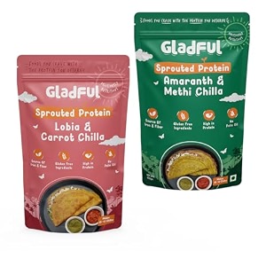 gladful carrot amp methi protein sprouted lentils amp millets instant cheela dosa mix no maida no palm oil low gi less carb gluten free pack of 2 - 400 gm