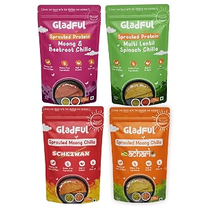 gladful chilla mix  buy 3 packs get 1 free  beetroot spinach achari schezwan  low gi  diabetes-friendly amp gluten-free  no maida  no palm oil amp trans-fat  vegan amp high-protein chilladosa mix  800g 200g x 4  pack of 4