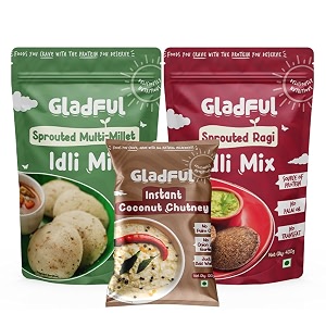 gladful combo ragi idli mix multi-millet instant idli mix amp instant coconut chutney no palm oil 100 natural vegan rich in nutrients ideal for all ages - pack of 3