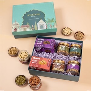 gladful festive gift hamper  assorted roasted nuts 6 jars amp protein cookies 2 packs  premium dry fruit and cookie combo box for holiday gifting
