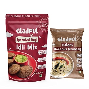 gladful instant ragi idli and coconut chutney mix - no palm oil no transfat high fibre protein-rich breakfast vegan no artificial additives - pack of 2
