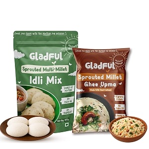 gladful multi millet idli mix combo  get ghee millet upma free  400g  60g  no palm oil  no trans fat  healthy breakfast instant mix  multigrain protein  made with jawar ragi and sujirawa ghee amp cashew