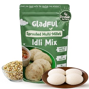 gladful multi millet idli mix - no palm oil no transfat premium instant millet idli mix high fiber instant plant protein healthy breakfast - pack of 1-400g