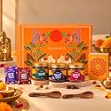 Gladful Orange Gratitude Diwali Gift Box | 8 Items | Chocolate Crunchy Spread, Cocktail Nut Mix, Makhana Cracker & Date Nut Squares | Thoughtful Festive Gift Hamper with Greeting Card