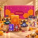 Gladful Pink Mithaas Diwali Gift Box | 5 Items | Chocolate Crunchy Spread, Makhana Cracker & Date Nut Square Bites | Diwali Gift Hamper with Greeting Card