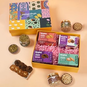 gladful gourmet cookies amp roasted snacks collection perfect for gifting healthy and protein snack option assorted flavors 4 cookies amp 3 jars ideal for holi festivals amp celebrations