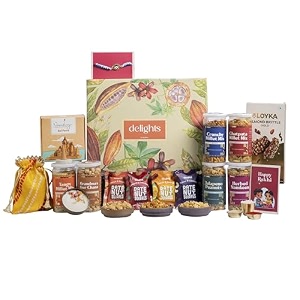 gladful scented joy and delights rakhi gift hamper with 19 products- millet snacks peanut jalapeno date nut squares incense scented candle rakhi amp potli