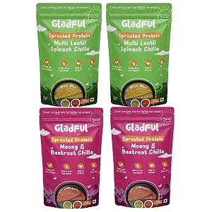 gladful sprouted lentils amp millets instant chilla dosa mix  diabetes-friendly  natural healthy protein amp fiber-rich breakfast no maida no palm oil low gi vegan gluten free - 200 g pack of 4 beetroot amp spinach