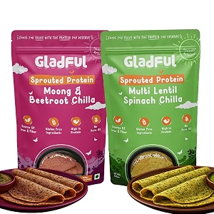gladful sprouted lentils amp millets instant chilla dosa mix  diabetes-friendly  natural healthy protein amp fiber-rich breakfast no maida no palm oil low gi high fiber 200 g pack of 2 beetroot amp spinach
