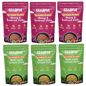 gladful sprouted lentils amp millets instant chilla dosa mix  diabetes-friendly  natural healthy protein amp fiber-rich breakfast no maida no palm oil low gi vegan gluten free - 200 g pack of 6 beetroot amp spinach