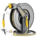 GLAHODEN Double Arm Retractable Air Hose Reel, 3/8 in × 100 ft Hybrid Hose Heavy Duty Steel Professional Air Compressor Hose Reel with 5 ft Lead in Max 300PSI Auto Rewind Quick Coupler Swivel Fitting