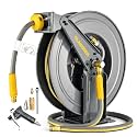 GLAHODEN Double Arm Retractable Air Hose Reel, 3/8 in × 65 ft Hybrid Hose Heavy Duty Steel Professional Air Compressor Hose Reel with 5 ft Lead in Max 300PSI Auto Rewind Quick Coupler Swivel Fitting
