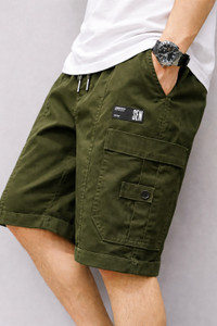 Glam Elegance Solid Men Green Cargo Shorts