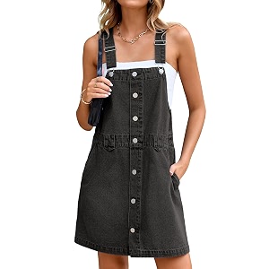 Glamaker Womens Denim Overall Dress Jean Sleeveless