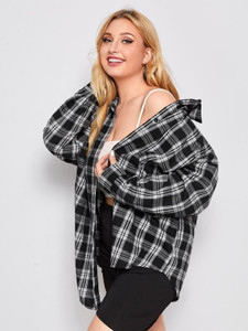 glamhood women checkered casual black white shirt